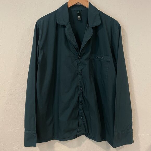 ~ SKIMS Lg Sleep Shirt* Unisex Cotton Pajama Dark Green Button Lounge Nightshirt - Picture 2 of 13